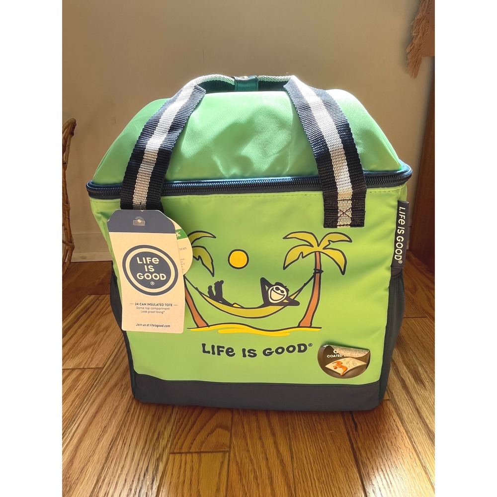 Life Is Good 24 Can Insulated Tote Cooler Bag Green Hammock Dome Top New